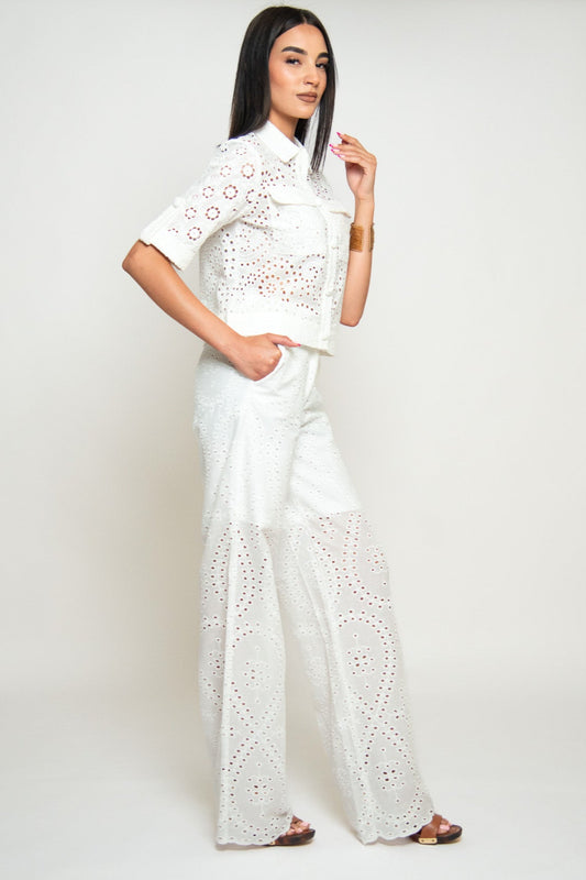 PANTALON LARGE EN BRODERIE ANGLAISE