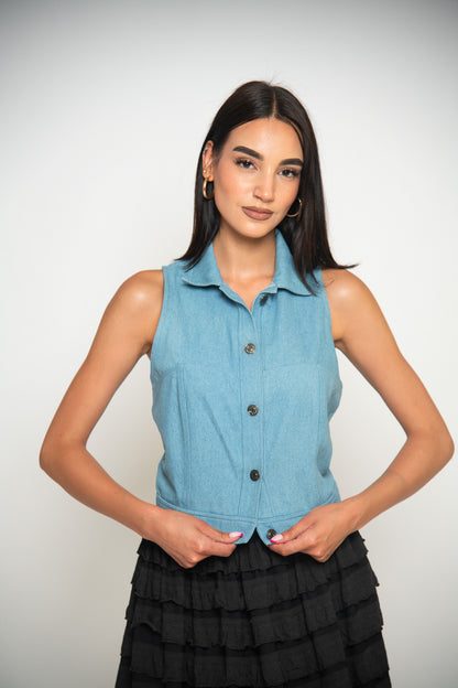 JACKET SANS MANCHES EN DENIM