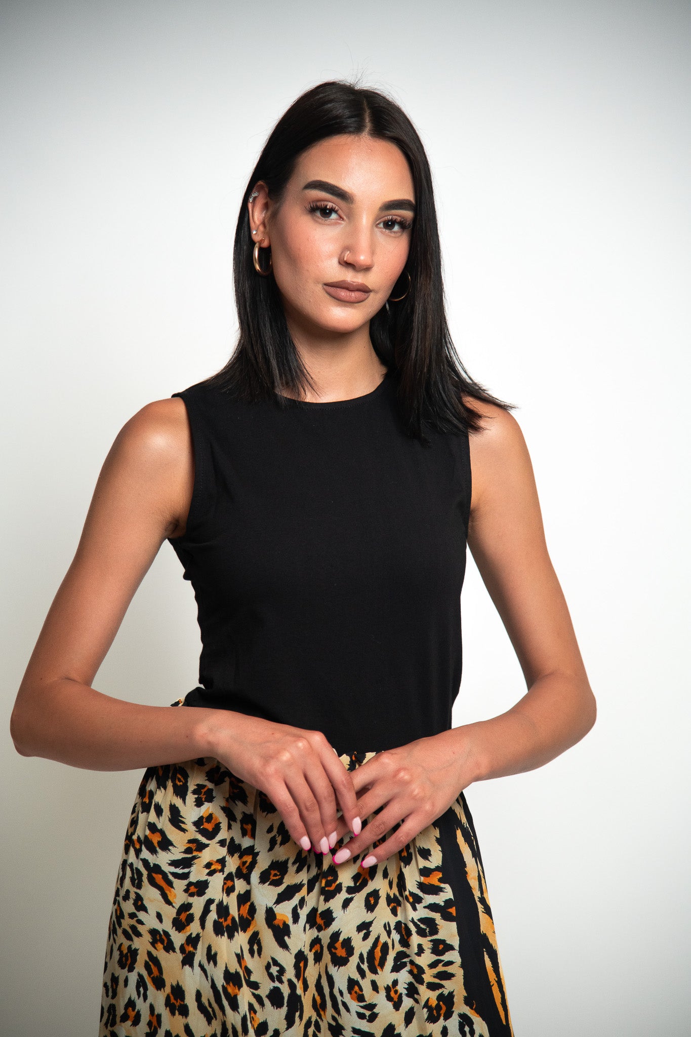 ROBE LONGUE BI-MATIÈRE IMPRIMÉE