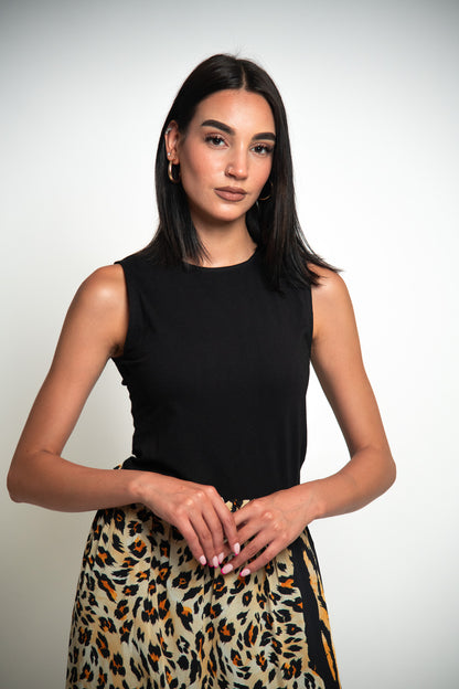 ROBE LONGUE BI-MATIÈRE IMPRIMÉE